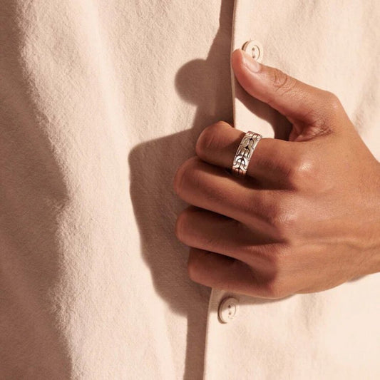 John Hardy Silver 'Carved Chain Band' Ring