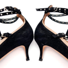 Load image into Gallery viewer, Valentino Black Suede Love Latch Caged Heels Size 38.5