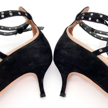 Load image into Gallery viewer, Valentino Black Suede Love Latch Caged Heels Size 38.5