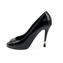 Load image into Gallery viewer, Chanel Patent Leather Open Toe CC Heels Size 37.5