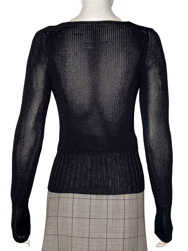 Black Semi-Sheer Knit Top Size 38