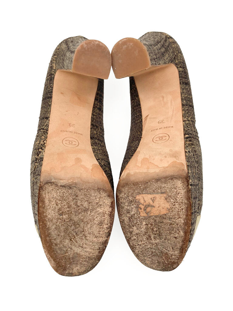Raffia Tweed & Patent Leather Heels Size 39
