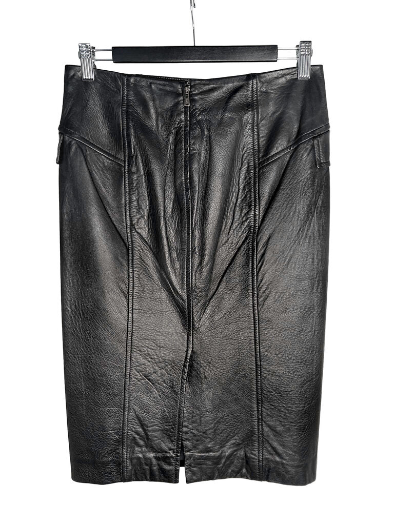 Knee-Length Leather Skirt Size 36
