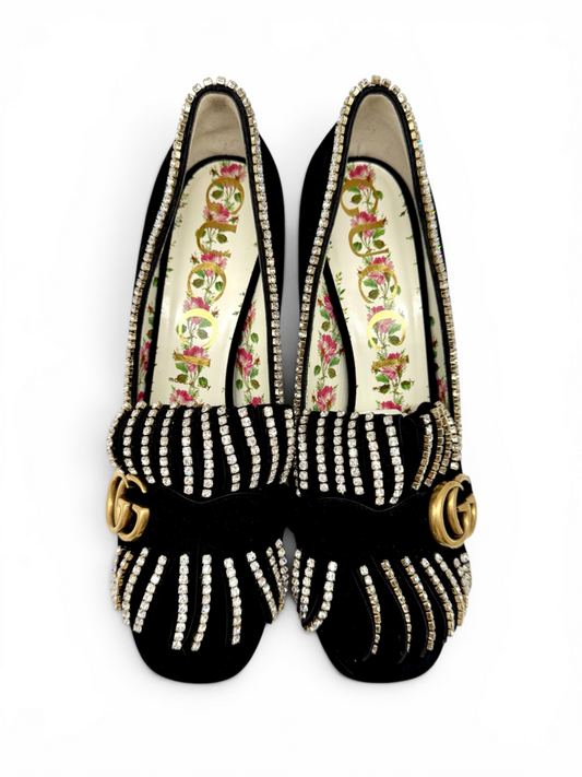 Marmont Crystal Embellished Suede Heels