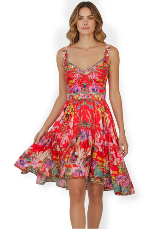 Camilla 'Ruffle Some Feathers' Short Silk Dress Size XS Est RRP $799