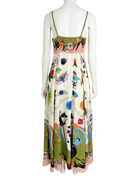 'Evergreen' Midi Linen Dress Size 12
