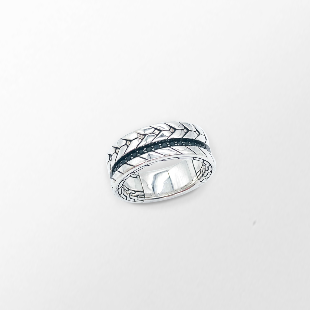 John Hardy Classic Silver Chain Ring with Black Sapphire