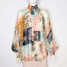 Load image into Gallery viewer, Zimmermann ‘Wavelength’ Patchwork Floral Silk Top Size 0
