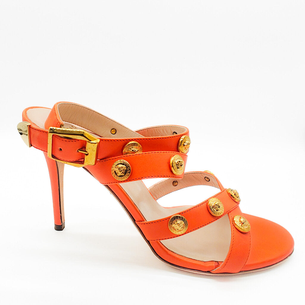 Versace Orange Leather Heels Size 39
