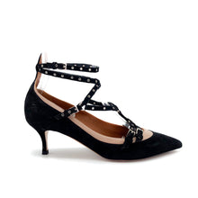 Load image into Gallery viewer, Valentino Black Suede Love Latch Caged Heels Size 38.5
