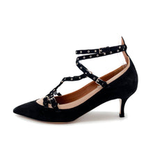 Load image into Gallery viewer, Valentino Black Suede Love Latch Caged Heels Size 38.5
