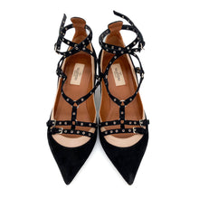 Load image into Gallery viewer, Valentino Black Suede Love Latch Caged Heels Size 38.5
