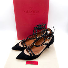 Load image into Gallery viewer, Valentino Black Suede Love Latch Caged Heels Size 38.5

