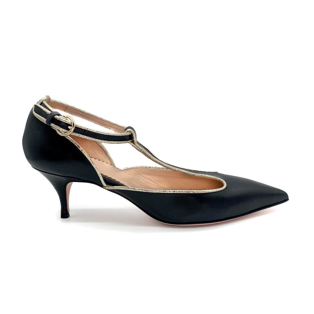 Valentino Red Black Leather Low Heels Size 38.5
