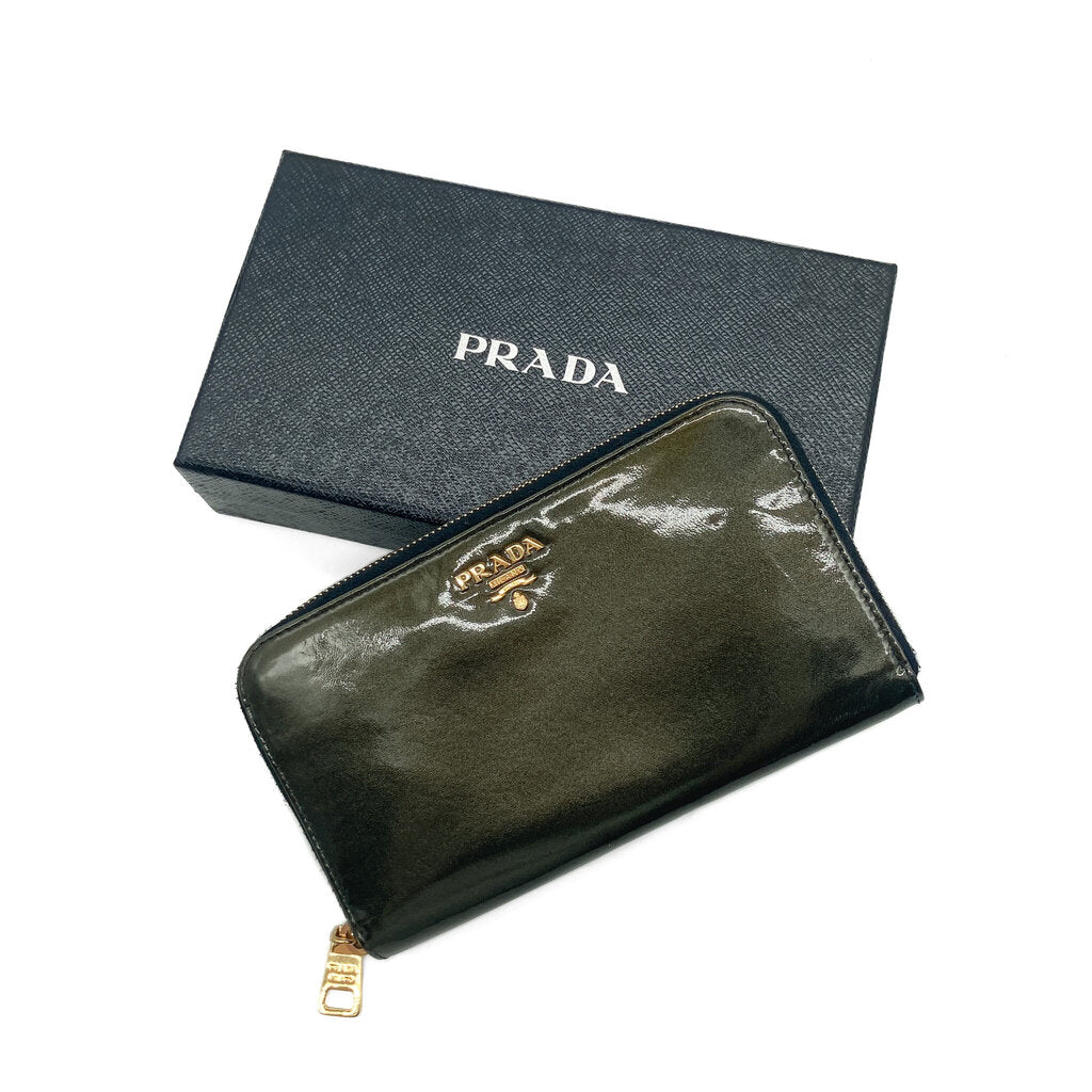 Prada Patent Leather Zip Around Wallet