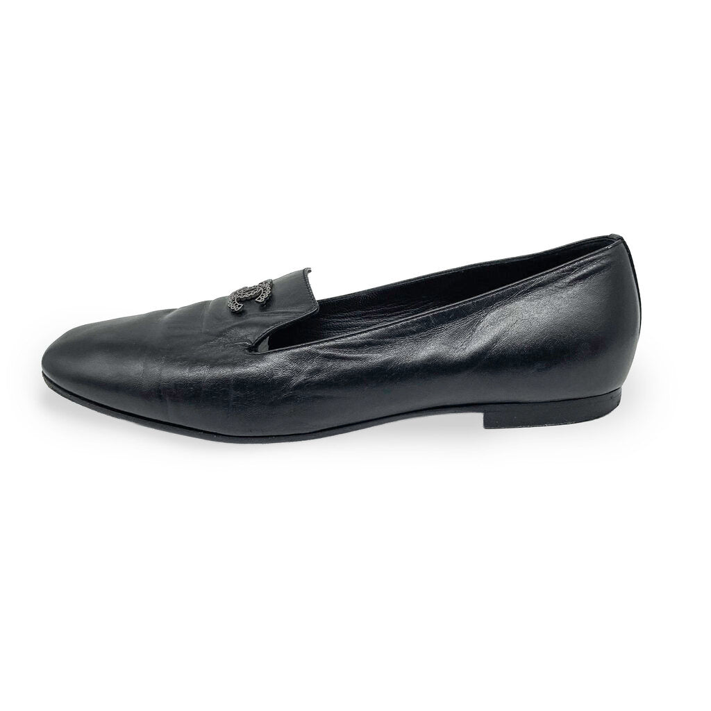 Chanel Leather CC Logo Loafers Size 37.5