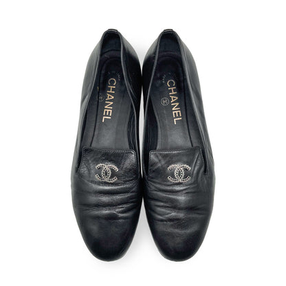Chanel Leather CC Logo Loafers Size 37.5