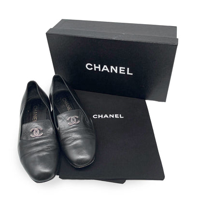 Chanel Leather CC Logo Loafers Size 37.5