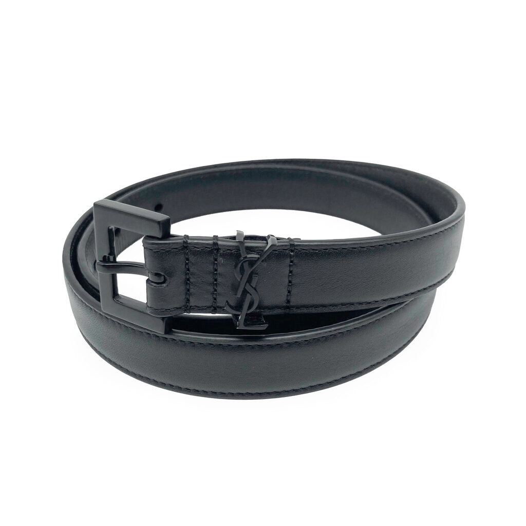 Yves Saint Laurent Cassandre Black Leather Belt
