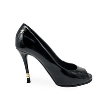Load image into Gallery viewer, Chanel Patent Leather Open Toe CC Heels Size 37.5
