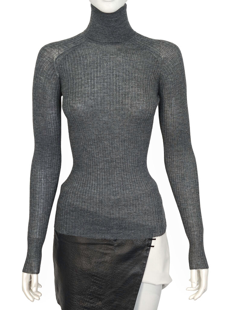 Vintage Roll-Neck Grey Cashmere Jumper Size S