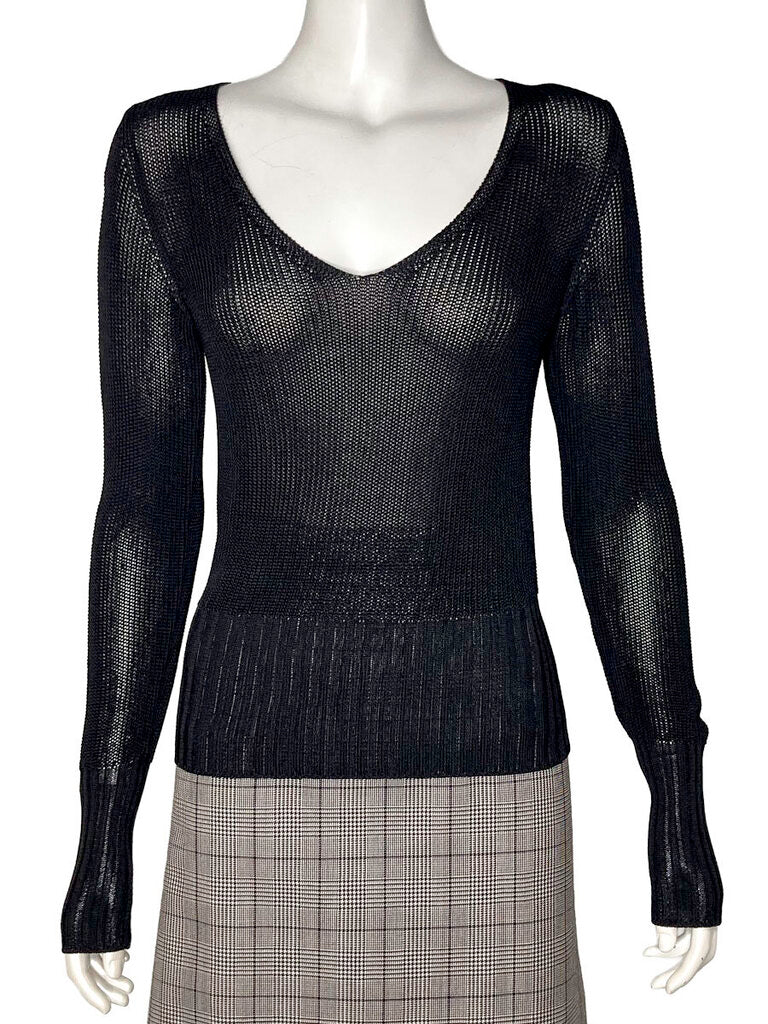 Black Semi-Sheer Knit Top Size 38