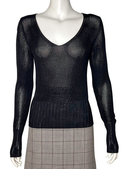 Black Semi-Sheer Knit Top Size 38