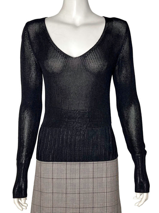Black Semi-Sheer Knit Top Size 38