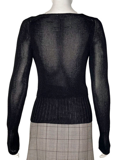 Black Semi-Sheer Knit Top Size 38