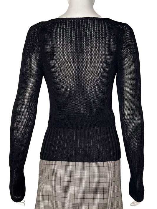 Black Semi-Sheer Knit Top Size 38