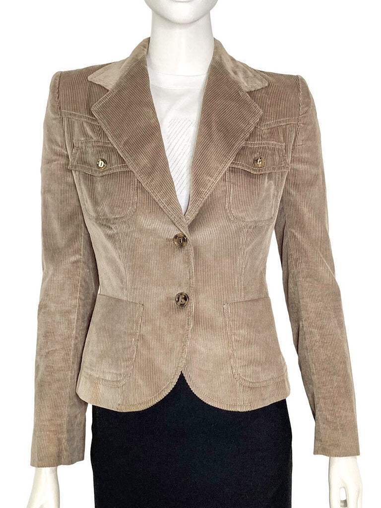 Dolce & Gabbana Taupe/ brown coloured tailored corduroy jacket front view