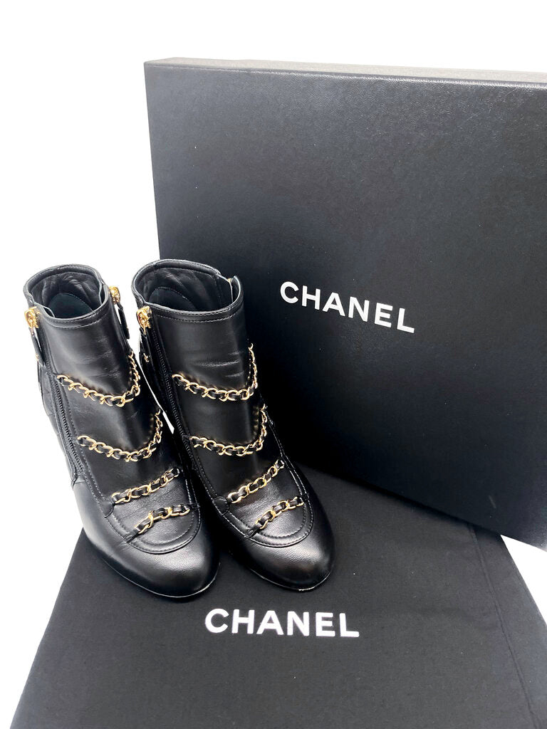 CC Quilted & Chain Leather Ankle Boots