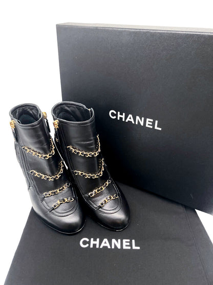 CC Quilted & Chain Leather Ankle Boots