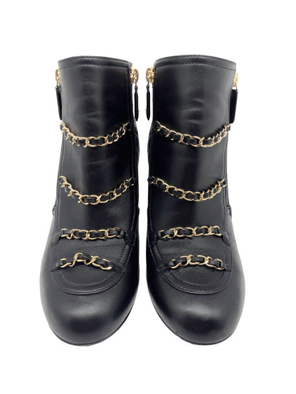 CC Quilted & Chain Leather Ankle Boots