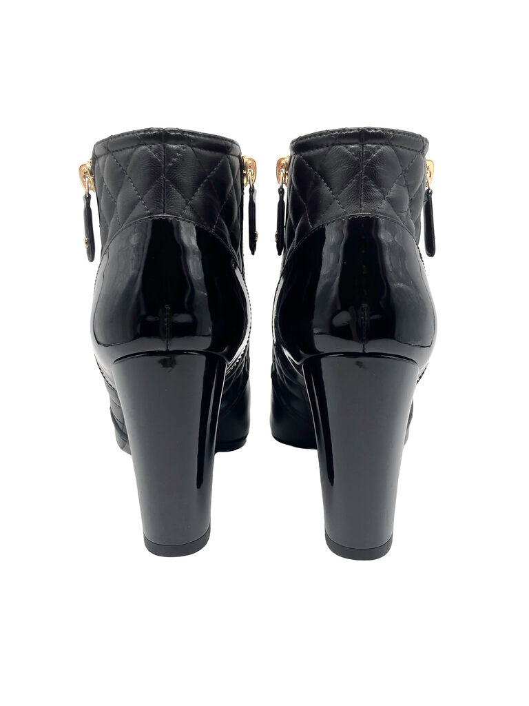CC Quilted & Chain Leather Ankle Boots