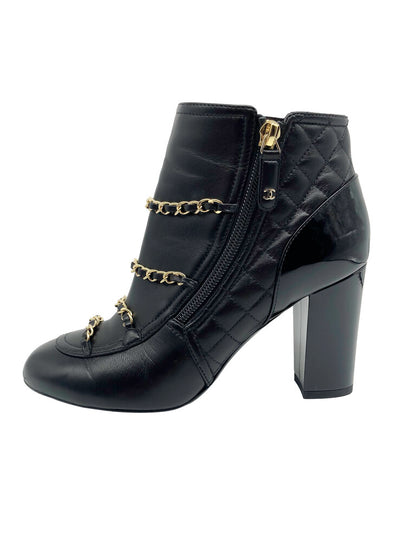 CC Quilted & Chain Leather Ankle Boots