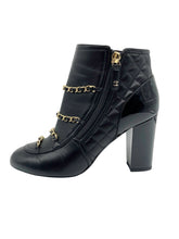 Load image into Gallery viewer, CC Quilted &amp; Chain Leather Ankle Boots
