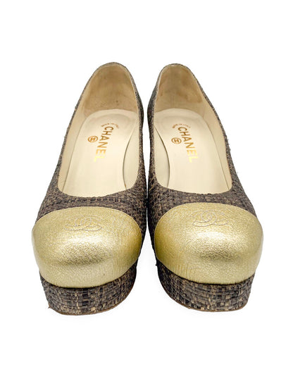 Raffia Tweed & Patent Leather Heels Size 39