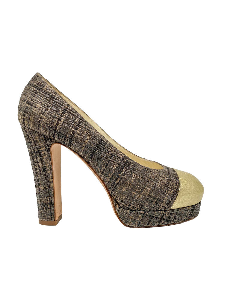 Raffia Tweed & Patent Leather Heels Size 39