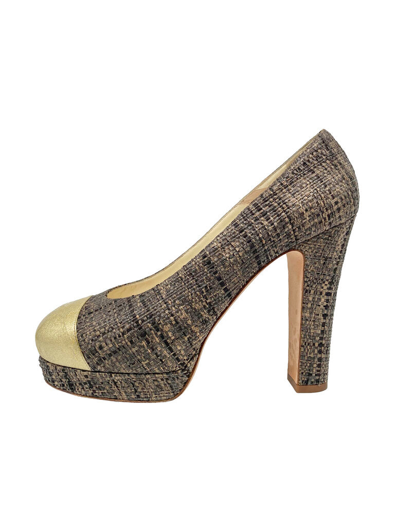 Raffia Tweed & Patent Leather Heels Size 39