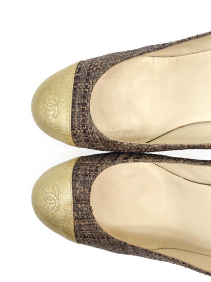 Raffia Tweed & Patent Leather Heels Size 39