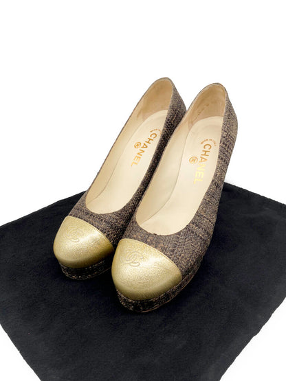 Raffia Tweed & Patent Leather Heels Size 39