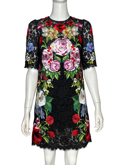 Dolce & Gabbana Floral Embroidered Lace Dress Size 36