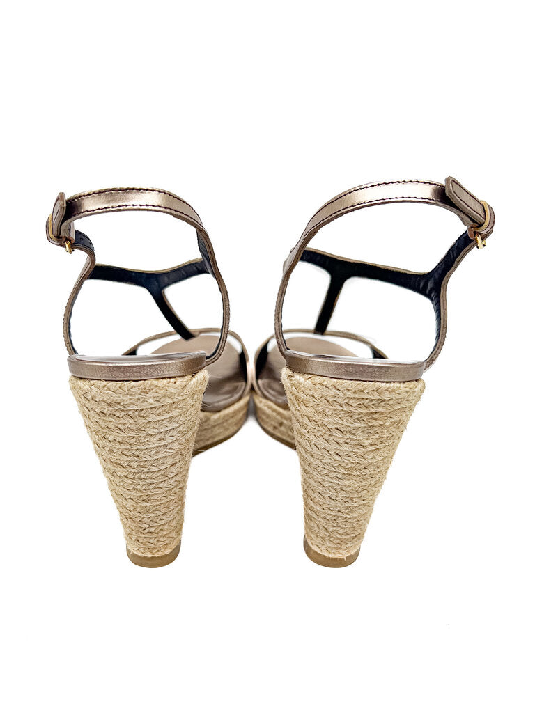 House Check Bridle Leather Espadrille Wedges Size 39