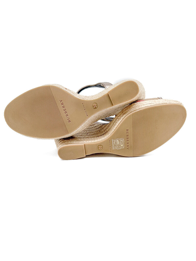 House Check Bridle Leather Espadrille Wedges Size 39