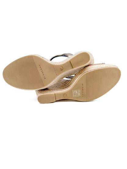 House Check Bridle Leather Espadrille Wedges Size 39