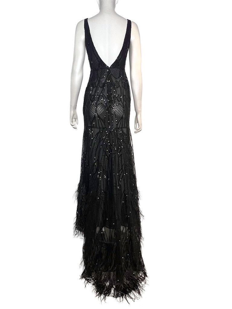 Feather & Sequin Sheer Gown Size M