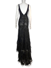 Load image into Gallery viewer, Feather &amp; Sequin Sheer Gown Size M
