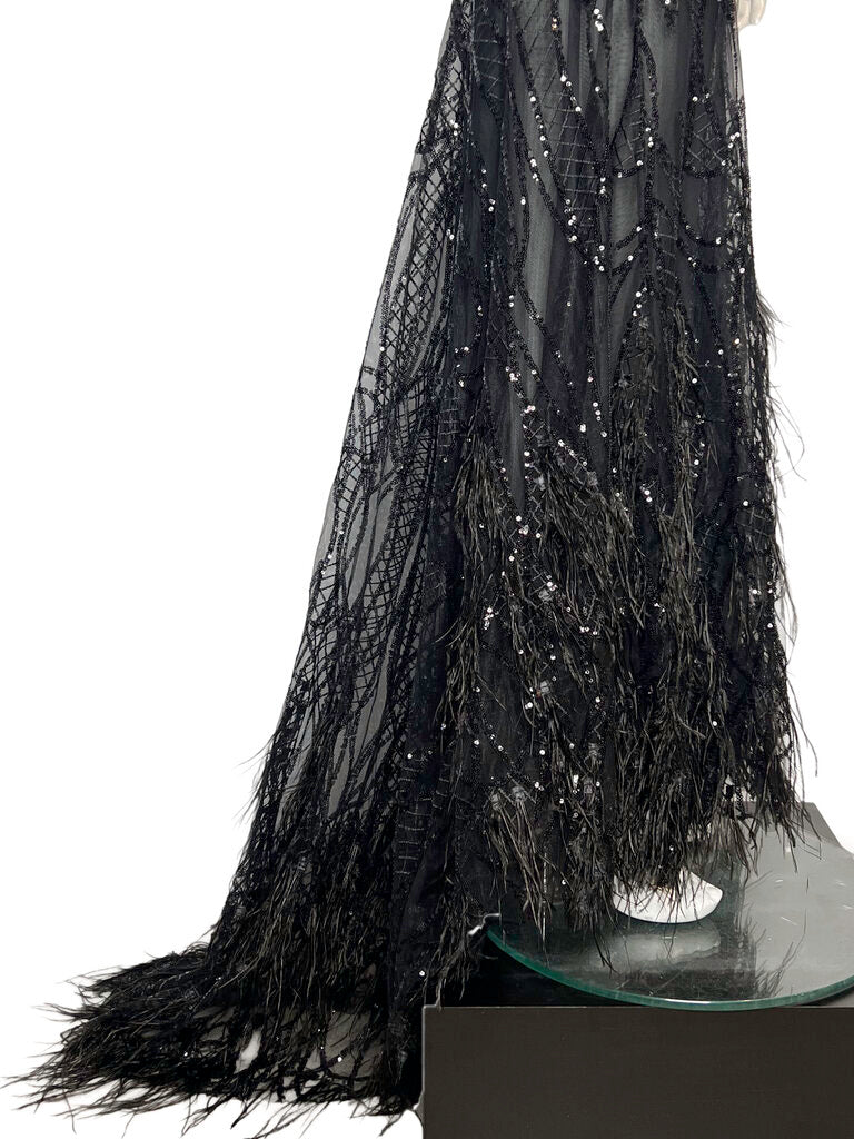Feather & Sequin Sheer Gown Size M