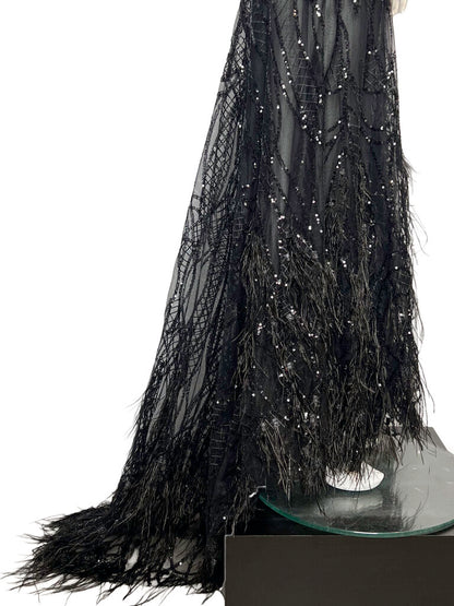 Feather & Sequin Sheer Gown Size M